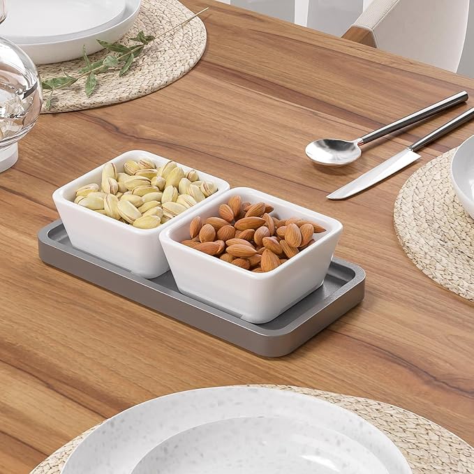 Weenson Small Bathroom Vanity Tray for Countertop Makeup Perfume Jewelry Decor Candle Keys, Bamboo Kitchen Tray for Soap Dispenser Spice, Small Catchall Tray Toilet Tank 7.9"L x 4"W x 0.79"H Silver