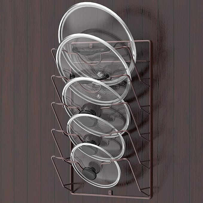 Simple Houseware Wall Door Mounted Pot Lid Rack, 9.5" Wx4.5 Dx17.2 H, Bronze Finish
