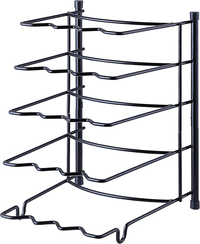 SunnyPoint Metal Heavy Duty Kitchen Countertop Cabinet Pantry Pan, Pot Lid, and Pot Organizer Rack Holder, 9.25 x 10.4 x 13.25 Inch, Black