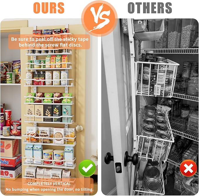 Over The Door Pantry Organizer, 9-Tier Over The Door Organizer with Adjustable Baskets, Metal Hanging Spice Rack for Pantry Organizers and Storage, Suitable for Kitchen Laundry Room & Bathroom, White