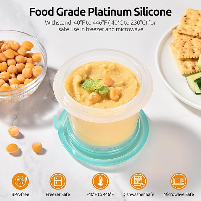 U-Taste 4oz×2 Silicone Food Container Set: Small Kitchen Storage with Airtight Lid, Freezer & Microwave Safe, Snack Box with Date Marking Circle, Clear Stackable for Dip Sauce, Salad Dressing (Teal)