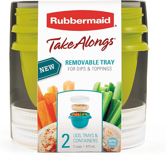 Rubbermaid TakeAlongs Snacking Food Storage Containers, 2 Cups Size - 2 Lids, Trays, and Containers 7S87