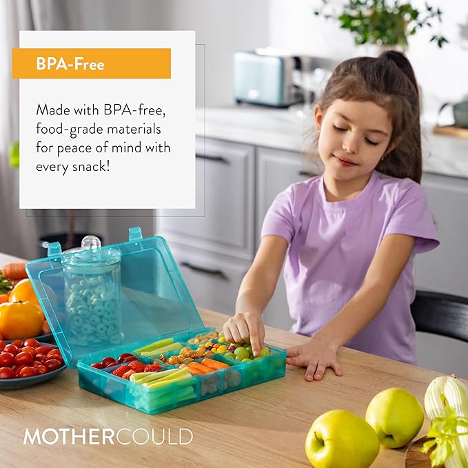Large Kids Snack Box Containers Set of 2 -100 Labels, BPA-Free, Adjustable Compartments, Dishwasher Safe, Reusable Tray, Food Grade, Meal Prep Container, PARENT TESTED PARENT APPROVED AWARD (Blue)