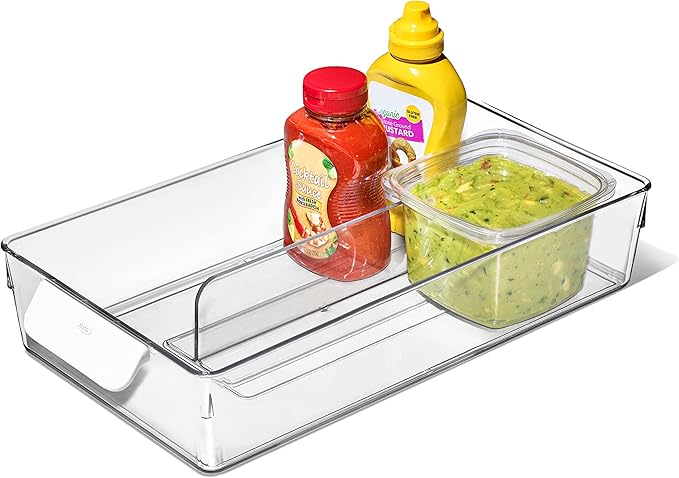 OXO Good Grips Adjustable Fridge Storage Bin - for Condiments, Juice Pouches, Snack Cups and More