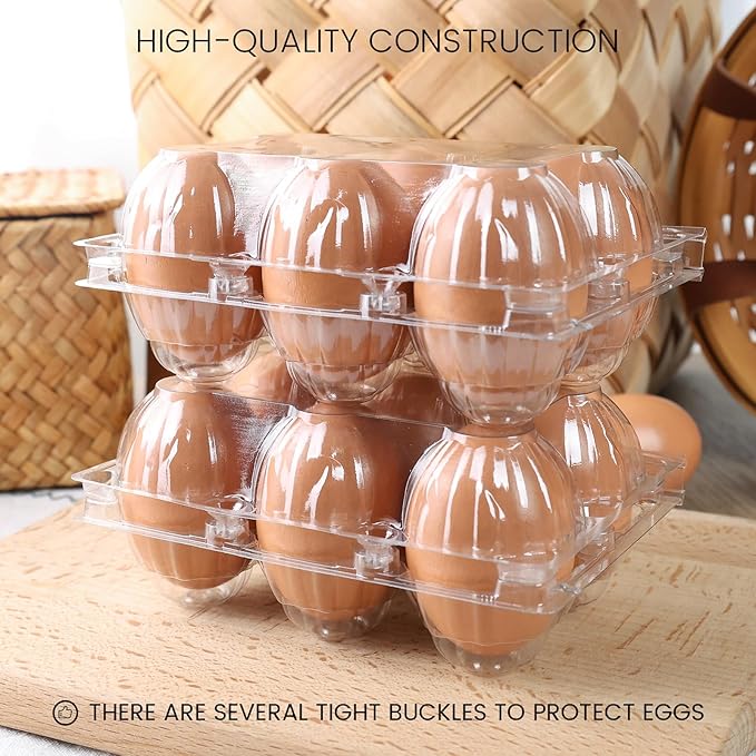 HANSGO Clear Egg Cartons Bulk, Half Dozen 6 Count Empty Egg Carton Storage Containers for Home Ranch Chicken Farm Market Display, 60 PCS