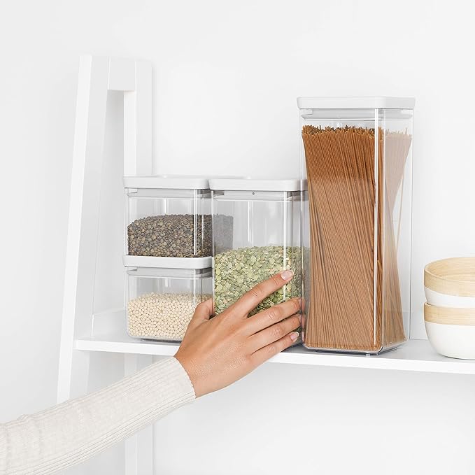 Brabantia Tasty+ 4pc Stackable Food Canisters Set (Light Gray) 2x 0.7qt & 2x 1.7qt BPA-Free Space-Saving Jars with Silicone Seal Lids for Freshness