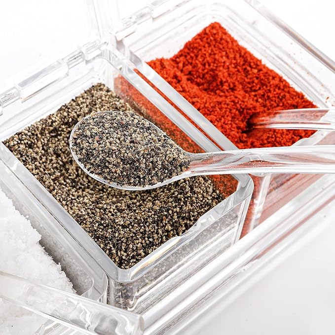 Yesland Clear Seasoning Rack Spice Pots - 4 Piece Storage Container Condiment Jars - Acrylic Seasoning Box, Cruet with Cover and Spoon