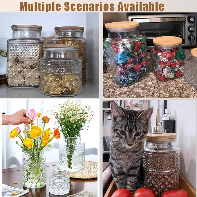 Vintage Glass Jar with Lid Spoon 38 OZ Round Thick Glass Storage Jars Airtight Lids Clear Decorative Canister Container for Food Candy Cookie Sugar Coffee Tea Nuts Snack Dog Treat Vase