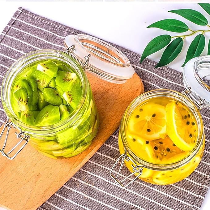 4 Pack 32 oz Glass Jars With Airtight Lids And Leak Proof Rubber Gasket, Wide Mouth Mason Jars with Hinged Lids for Food Storage, Cereal, Pasta, Sugar, Beans, Pickle Jars, Kitchen Canisters