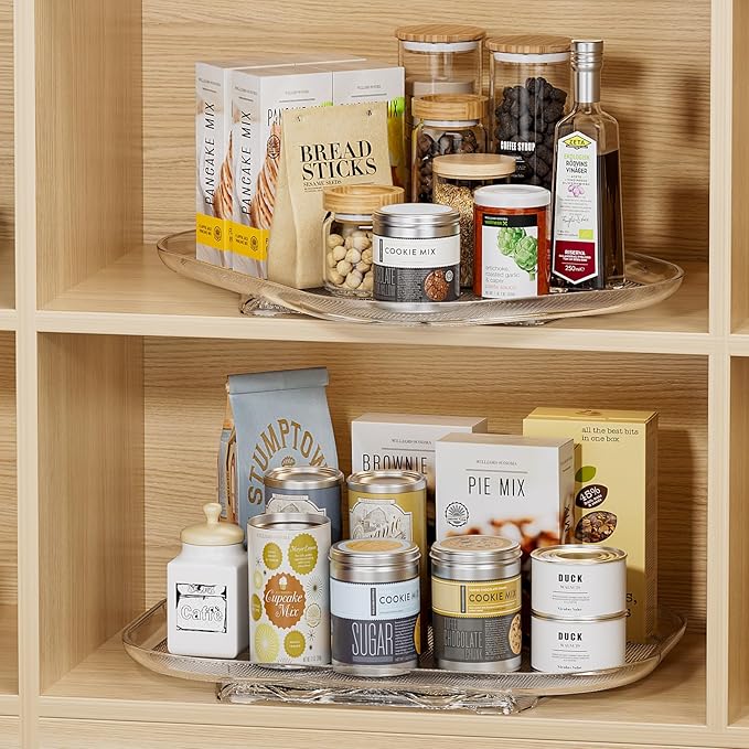 LAMU 2 Pack Lazy Susan Turntable Organizer 14.56'' x 11'', Rectangular, Rotating Organizer for Refrigerator Cabinet, Pantry, Kitchen, Countertop, Table, Fridge Organizers and Storage, Clear