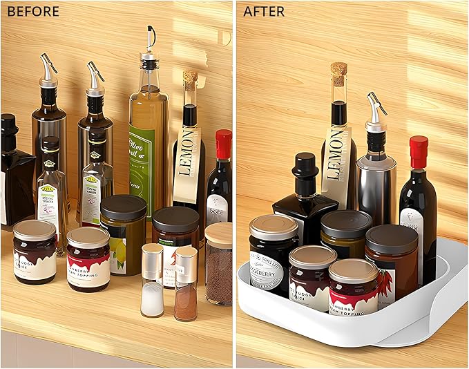 Semlos 9" Square Lazy Susan Turntable Cupboard Organizer for Corner Cabinet - Revolving Spice Rack for Kitchen Storage and Organization, Non-Slip Fridge Organiser