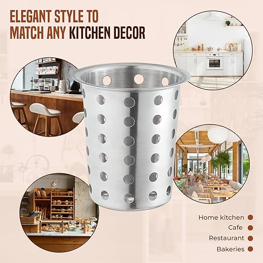 OCS Parts Stainless Steel Utensil Drying Cups | Stainless Steel | Set of 3 | Perforated Kitchen Flatware and Silverware Holder