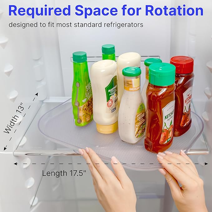 Lazy Susan Turntable Organizer for Refrigerator, Fridge, Storage, Cabinet & Countertop – Rectangular 360-degree Rotation Tray for Kitchen – 15.75 inch, Clear