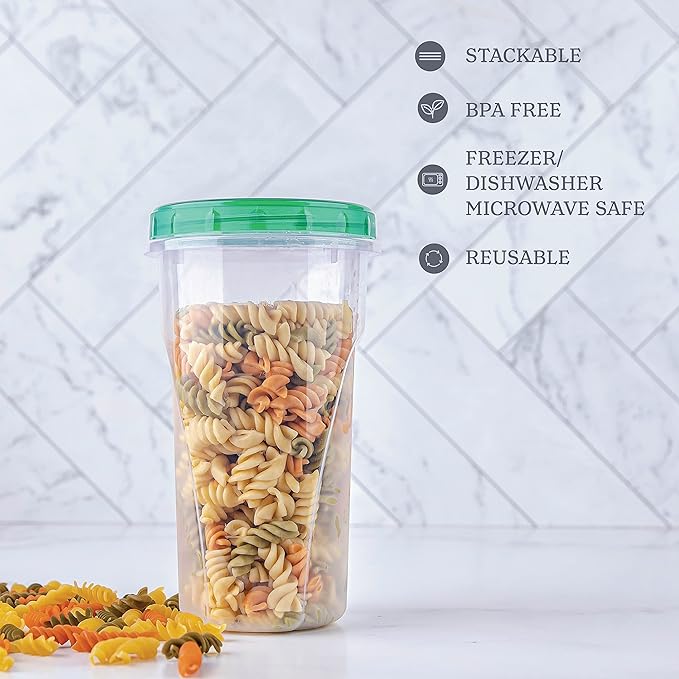PLASTICPRO 48 Ounce Twist Top Deli Containers Clear bottom With Green Top Twist on Lids Reusable, Stackable, Food Storage Freezer Container Pack of 4