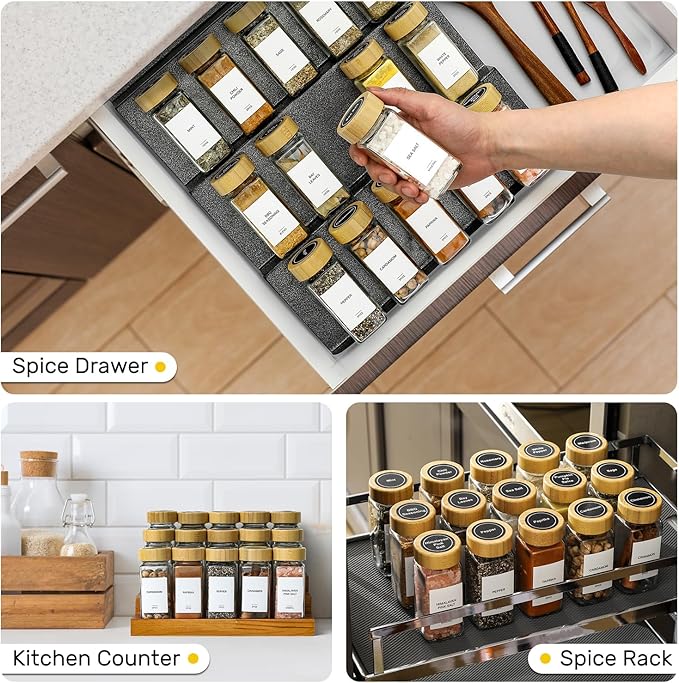 AOZITA 14 Pcs Spice Jars with Bamboo Lids - 4oz Square Spice Bottles with Spice Labels, Shaker Lids, Funnel