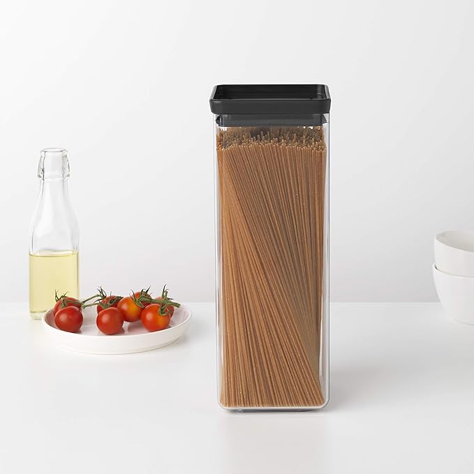 Brabantia Tasty+ Stackable Food Canister (Dark Gray / 0.66 Gal) BPA-Free Space-Saving Durable Jar with Silicone Seal Lid for Freshness