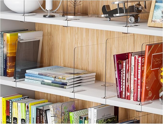 Yieach 4 Pack Adjustable Height Acrylic Shelf Dividers for Closet Organization,Clear Closet Shelf Dividers for Shelves,Vertical Closet Shelf Separators in Closet for Towel,Bag,Purse,Sweater,Bookshelf