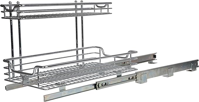 Household Essentials Glidez Multipurpose Chrome-Plated Steel Pull-Out/Slide-Out Storage Organizer for Under Sink or Under Cabinet Use - 2-Tier Design - Fits Standard Size Cabinet or Shelf, Chrome
