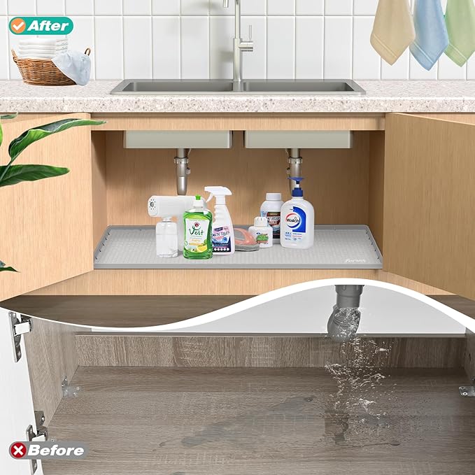 Waterproof Under Sink Mat 22" x 19", Silicone Cabinet Liner, Rubber Protector for Kitchen and Bathroom, Keeps Cabinets Clean, Dry, and Organized (Mint Green)