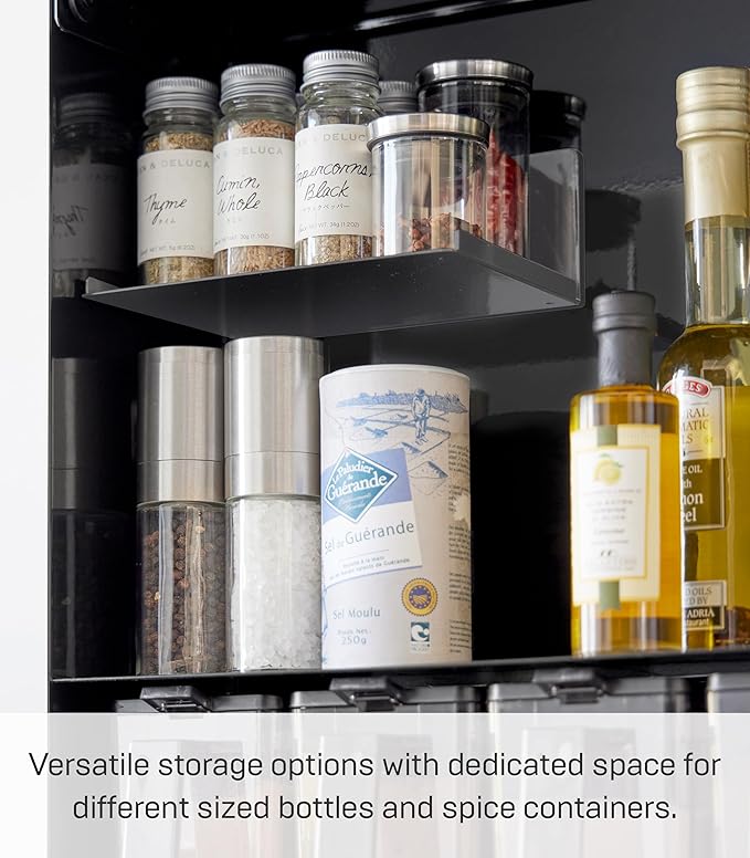 Yamazaki Home Seasoning Condiments Spice Rack with Door, Large Kitchen Multi-Tier Metal Shelves | Steel, One Size, Black