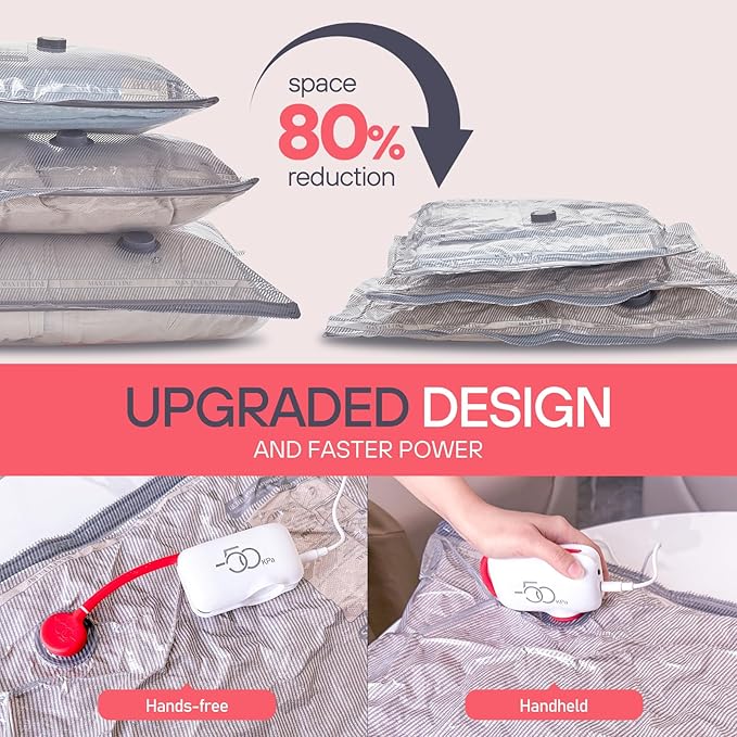 VMstr Vacuum Storage Bags With Electric Pump (D/C Powered), 15 Pack Travel Compression Sealing Bags for Clothes and Clothing Luggage Suitcase Packing, Carry-on Travel Size