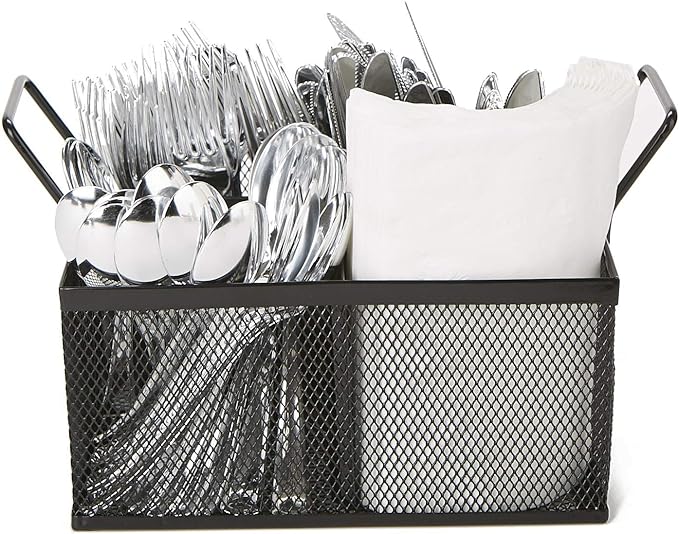 Mind Reader Utensil Accessory Caddy, Organizer, Countertop, Office, Kitchen, Metal Mesh, 8.5" L x 8.5" W x 6" H, Black