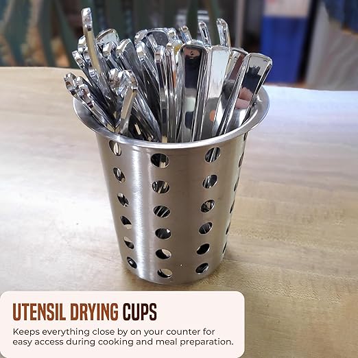 OCS Parts Stainless Steel Utensil Drying Cups | Stainless Steel | Perforated Kitchen Flatware and Silverware Holder