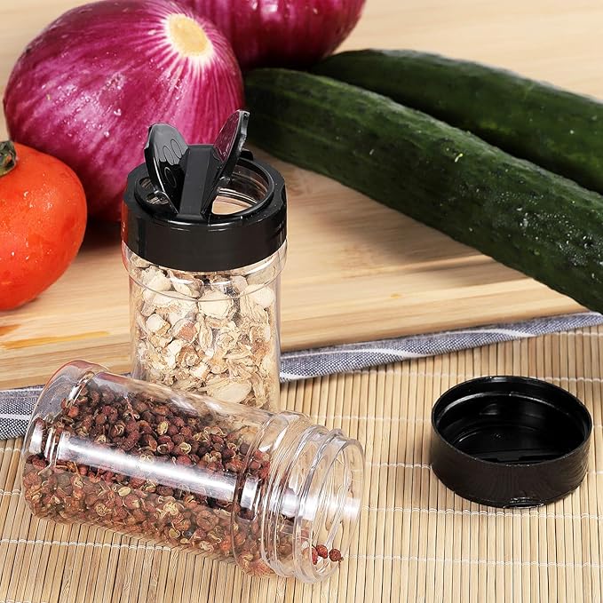 Spice Bottles, Dabacc 20Pcs 7oz Clear Plastic Container Jars with Lids Labels for Kitchen Storing Spice Powders Dry Goods Peanut Butter BPA free
