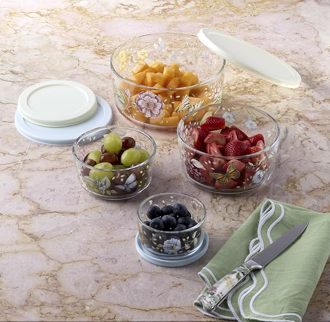 Lenox 897944 Butterfly Meadow Glass Food Storage Containers With Lids, Set Of 4