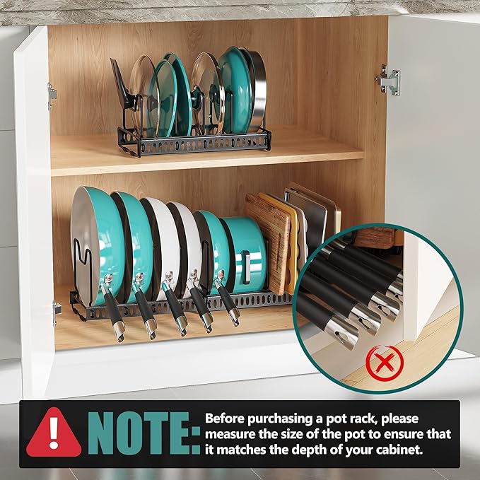 Pots and Pans Organizer Under Cabinet, 14 Adjustable Divider Pot Lid Rack Organizer 3-Pack Kitchen Storage Pan Holder Organizer Inside Cabine for Cookware, Baking Sheet(Black)