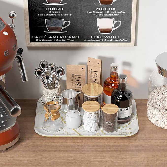 Weenson Bathroom Vanity Tray for Makeup Jewelry Candle Perfume Decor Toilet Tank, Serving Tray for Food Snacks, Kitchen Tray for Countertop Soap Dispenser Spice Coffee Nightstand11.8”L x 7.9”W x 0.8”H