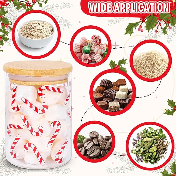3Pcs Christmas Glass Storage Jars Red White Candy Cane Gingerbread Man Clear Canisters Sets with Airtight Lid for Xmas Home Kitchen Countertop Decor