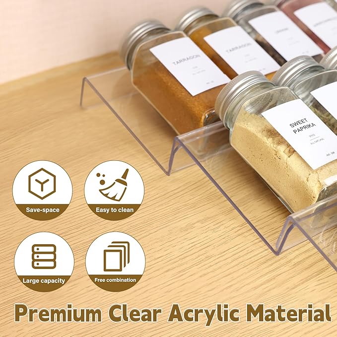 Acrylic Spice Drawer Organizer, 4 Tier- 2 Set Spice Rack Organizer for Cabinet Expandable From 13" to 26", Kitchen Seasoning Jars Drawers Insert Tray (Jars not included)