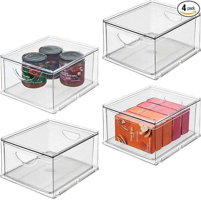 iDesign Stackable Storage Drawer for Fridge, Pantry, or Under Sinks, Set of 4, Clear, Made in USA
