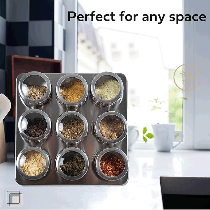 Uncluttered Designs Intergalactic Spice Rack Set With Magnetic Jars, Stand and Wall Mount (9 Tin)