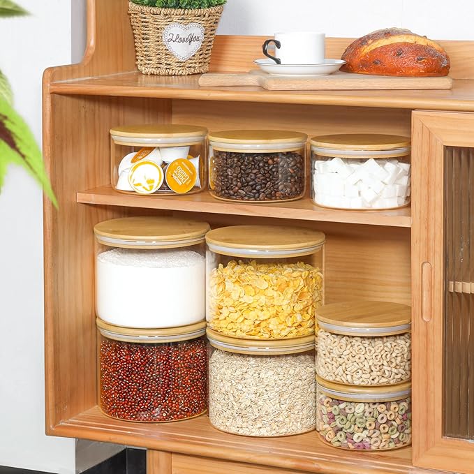 ComSaf Glass Food Storage Containers, 100 oz/44 oz Glass Flour and Sugar Containers with Airtight Lids, 7.1'' Wide Mouth Large Glass Jars with Bamboo Lid for Rice, Pasta, Oats, Grains, Cookie, Candy