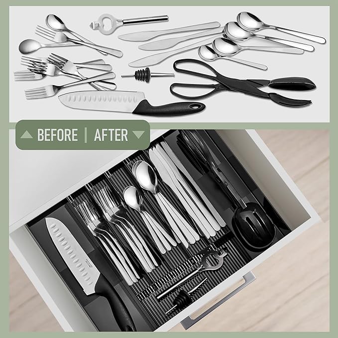 Sorbus Silverware Organizer – Expandable Kitchen Drawer Organizer, Non Slip Adjustable Utensil Organizer, Cutlery Tray for Forks, Knives, Spoons – Multipurpose Flatware and Kitchen Storage Solution