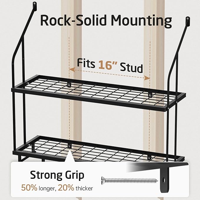 KES 30-Inch Pot Rack Wall Mounted with 8 Secure Lid Holders & 12 Sturdy Hooks, 2-Tier Kitchen Hanging Pot and Pan Organizer, Ample Storage for Tall Cookware, KUR215S75C-BK