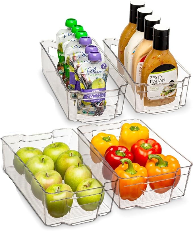 Home Basics Clear Acrylic Food Storage Container Bin for Fridge Freezer or Pantry, Stackable with Handles. Organize Fruit, Vegetables, Yogurt, Snacks, Pasta, Extra Large, 8” x 14"