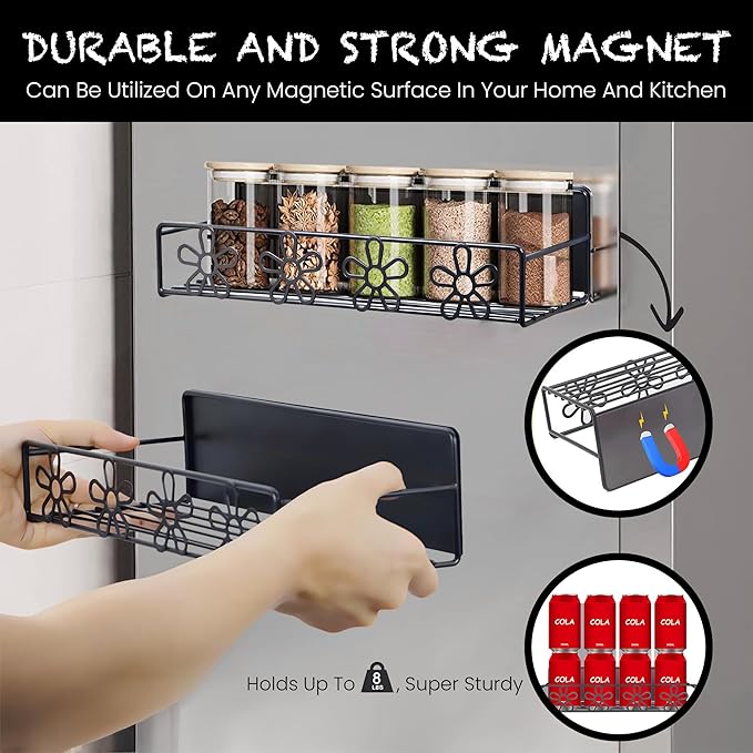 LULUX Magnetic Spice Rack Organizer 2-tier Strong Magnetic Bases, 10 Spice Jars, and Paper Towel Holder Kitchen Storage Solution for Pantry, Fridge, or Wall