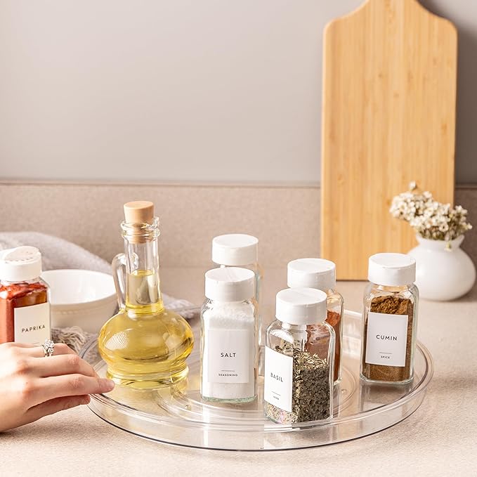 14" Lazy Susan Organizer. 360 Degree Rotating Turntable for Cabinets, Fridge, Pantry, Bathroom, Under Sink Organizing, Vanity, Countertops, Organizer for Spices Clear 2 Pack