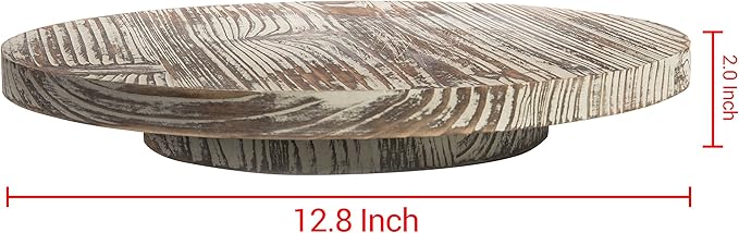 MyGift 12.8 Inch Round Rustic Torched Wood Lazy Susan Spinning Turntable Tray, Rotating Wooden Countertop Spice Rack, Kitchen Cabinet Organizer Home Decor