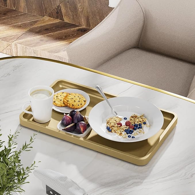 Weenson Gold Bathroom Vanity Tray for Countertop Decor Perfume Makeup Toiletries Toilet Tank, Large Bamboo Kitchen Tray for Spice Salt, Serving Tray for Food Coffee, Nightstand Candle 14.2”x8.3”