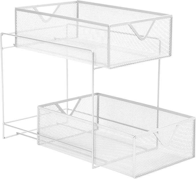 Mind Reader Accessory Organizer, Supply Storage, Makeup, Crafts, Office, Kitchen, Metal Mesh, 8.25"L x 12.5"W x 12.5"H, White