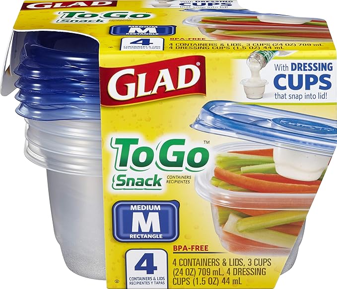 GladWare To Go Snack Food Storage Containers, Medium Rectangle, Holds 24 Ounces of Food, 4 Count - 6 Pack