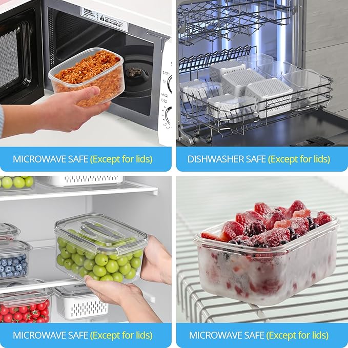 10Pack Fruit Storage Containers for Fridge - Berry Containers with Vent and Handle Lids, Fruit Containers for Fridge with Colander, lettuce keeper for Refrigerator Organizers and Storage