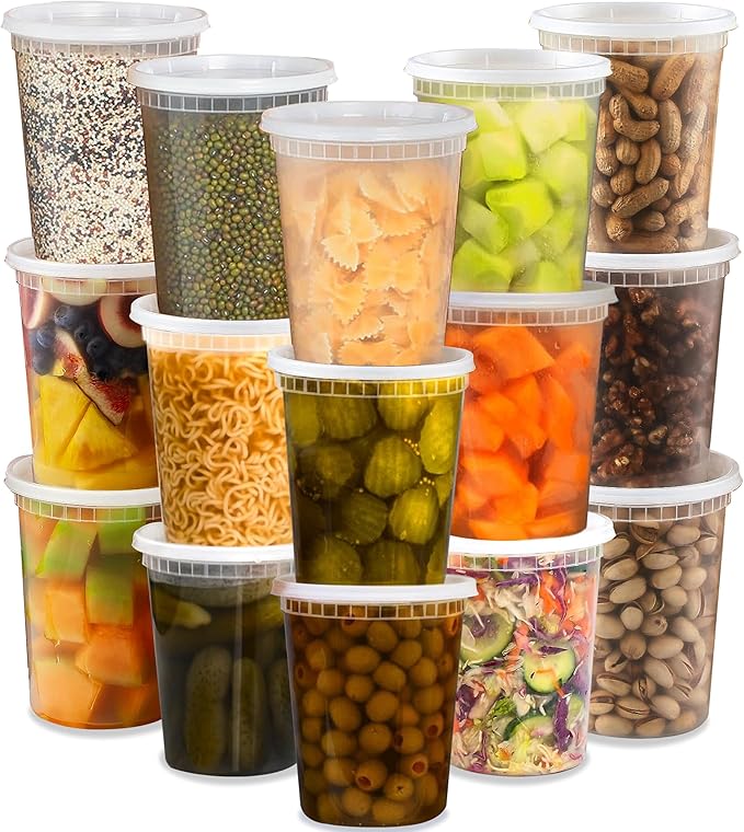 TashiBox 24 Sets 32 oz Plastic Deli Containers with Lids - Clear Airtight Food Storage & Meal Prep Containers, BPA Free, Stackable, Leakproof, Microwave & Freezer Safe