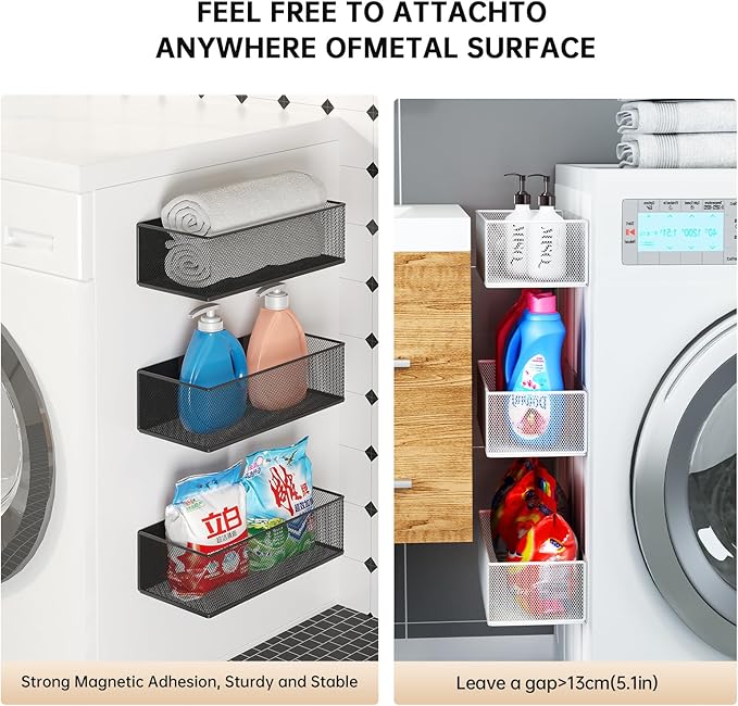 Magnetic Shelf for Washing Machine, Washer Dryer Shelf, Magnetic Lint Bin for Laundry Room, Spice Rack, Magnetic Basket Organizer for Laundry Kitchen, 1 Pack (White, 10.63''L*4.72''W*3.03''H)