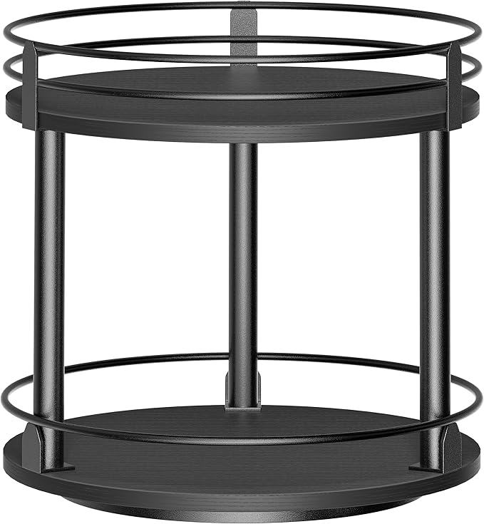Lazy Susan Organizer, 2 tier Rotating Spice Rack, Lazy Susan 360 Degree Turntable Spice Holder Rack for Cabinet and Kitchen Countertop, Makeup Skincare Organizer Rack, Black
