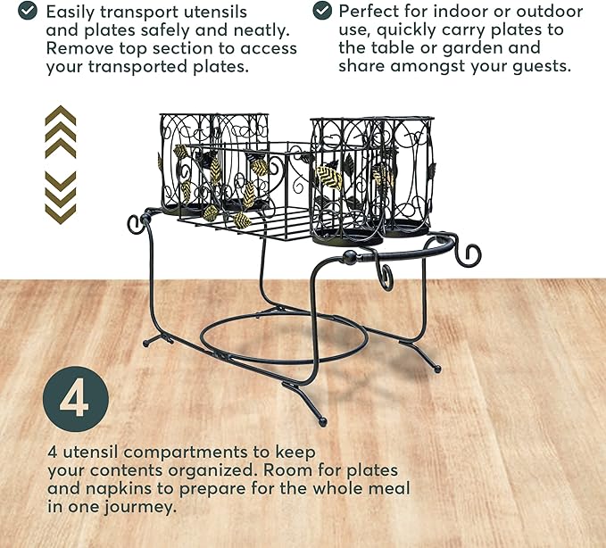 Utensil Caddy - Silverware Caddy or Napkin, Cutlery and Plate Holder - The Ideal 2-Piece Portable Outdoor Kitchen Accessories Buffet Organizer for Picnics, Camping, Barbecue, Parties and Events